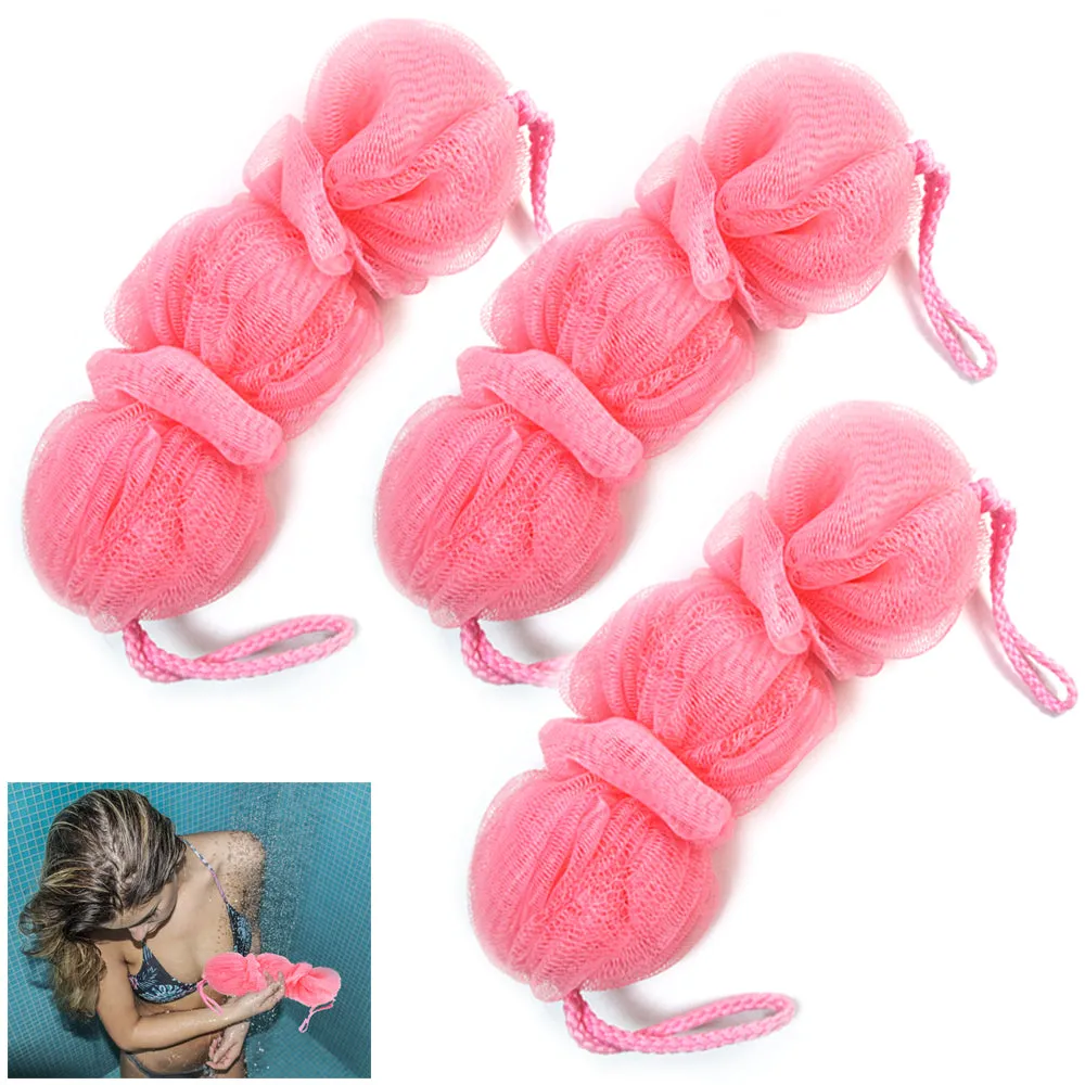 3X Bath Sponges Nylon Mesh Back Scrubbers Exfoliating Body Shower Wash Puffs Spa