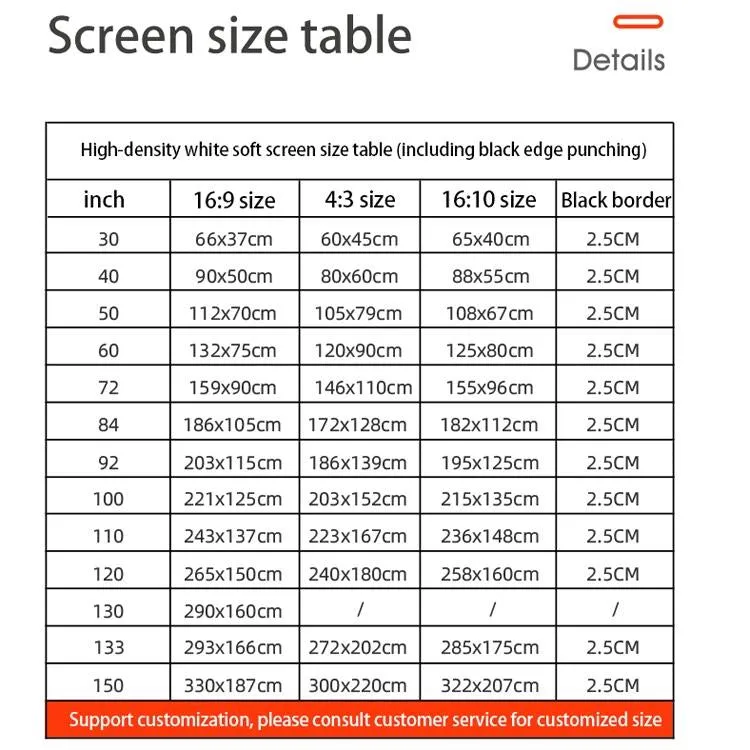 60 16 9 High Density Folding Projector Film Curtain - 132x75cm Projection Area