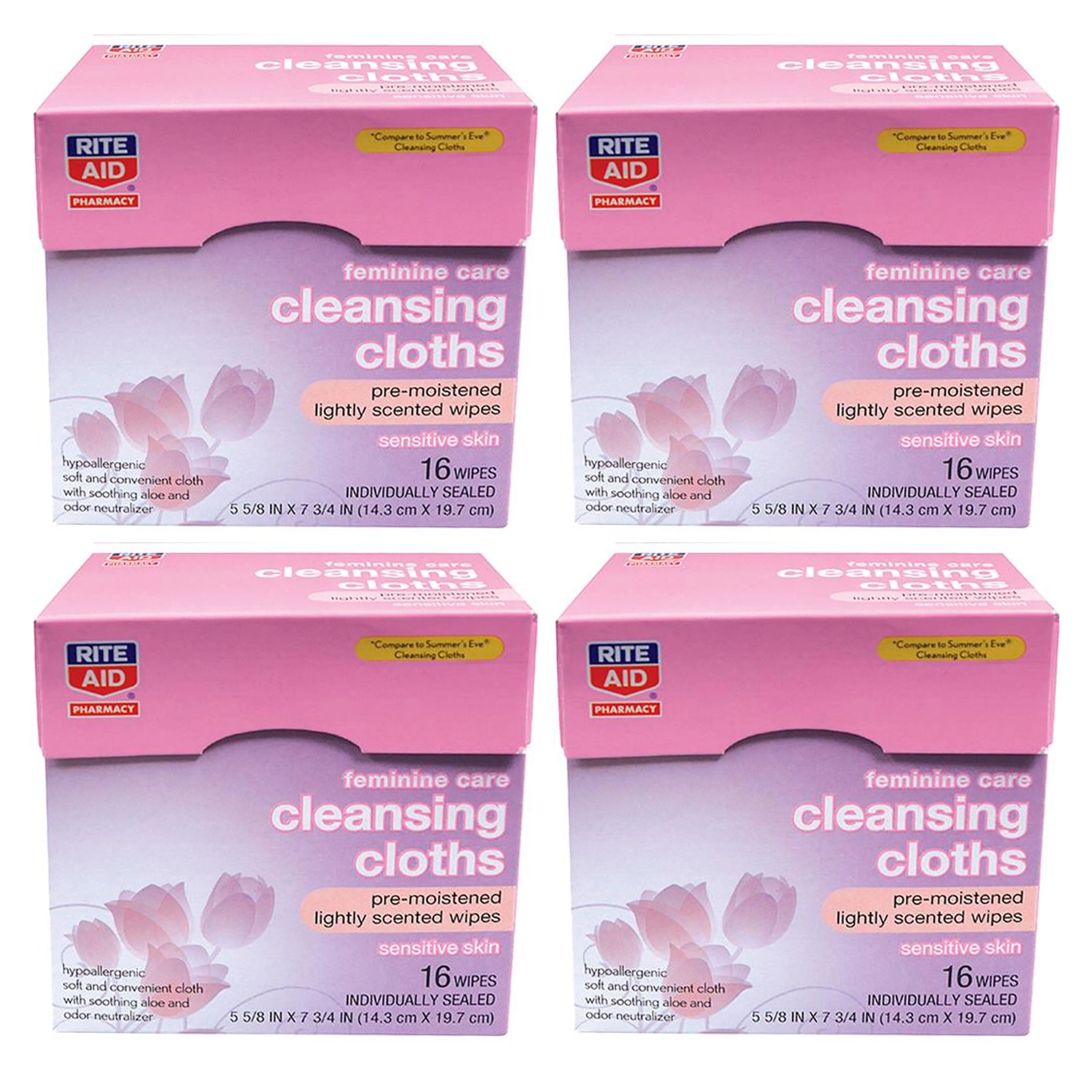 64 Ct Sensitive Gentle Feminine Wipes Cloths Soft Cleansing Individually Wrapped