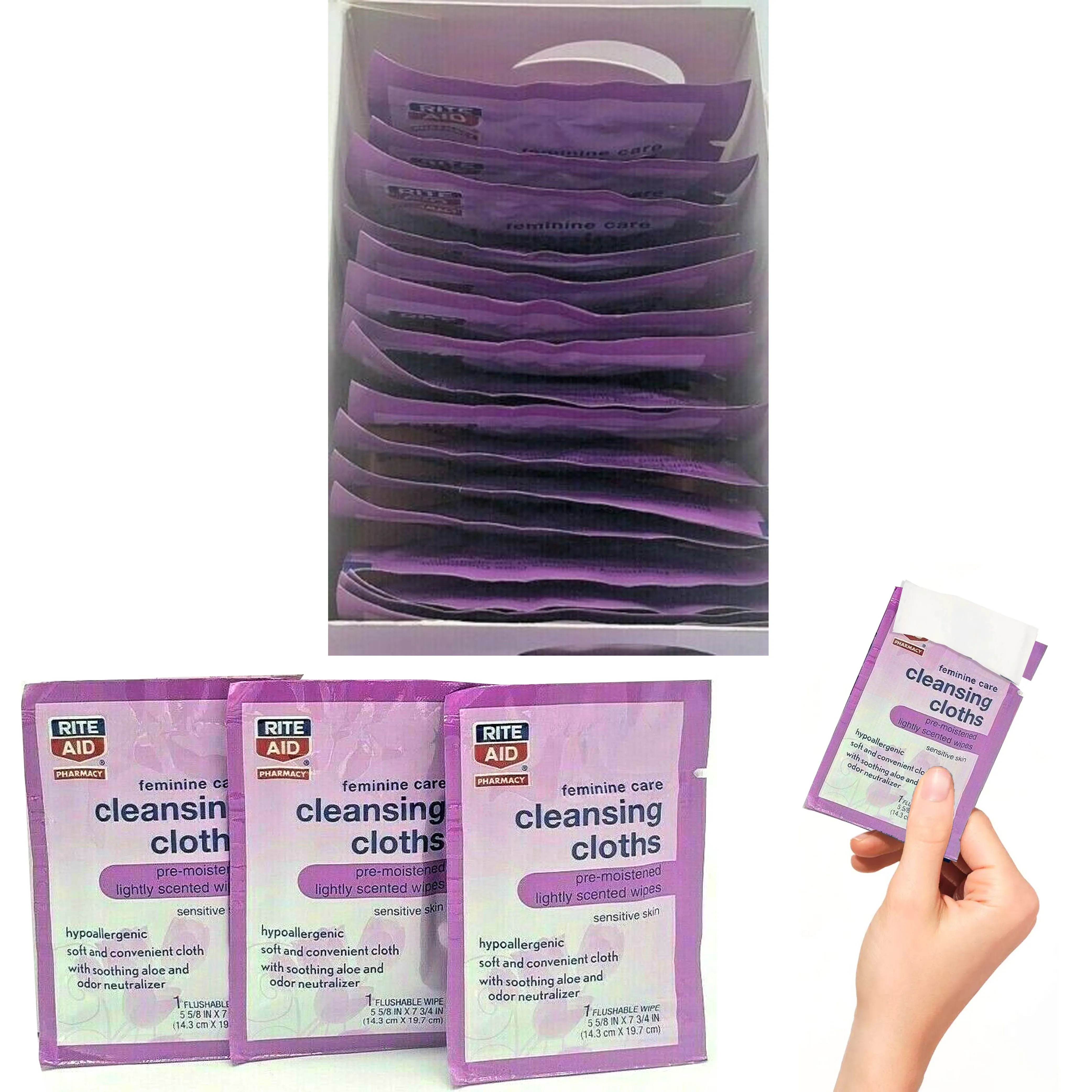 64 Ct Sensitive Gentle Feminine Wipes Cloths Soft Cleansing Individually Wrapped