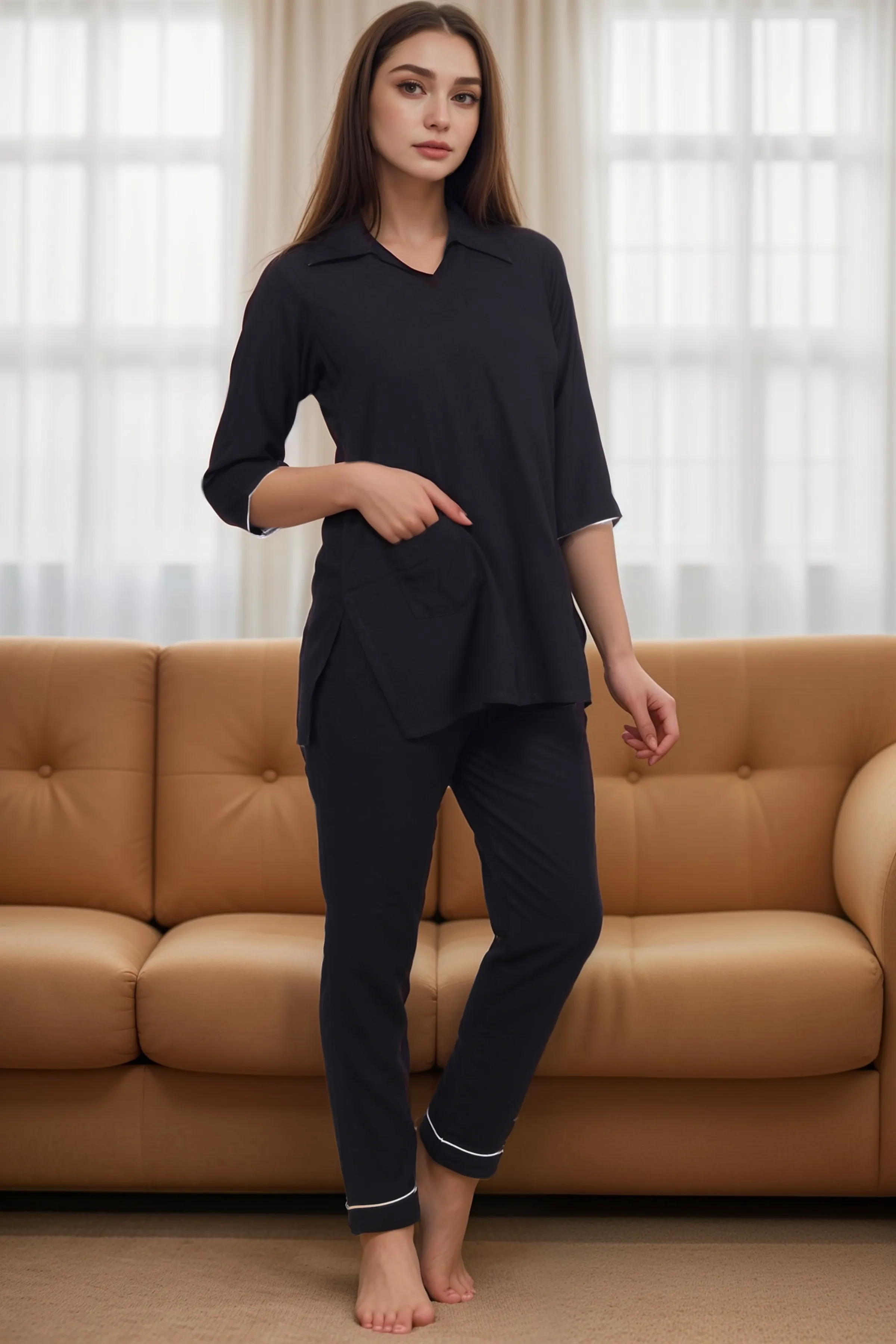 Black Cute Cat Night Suit