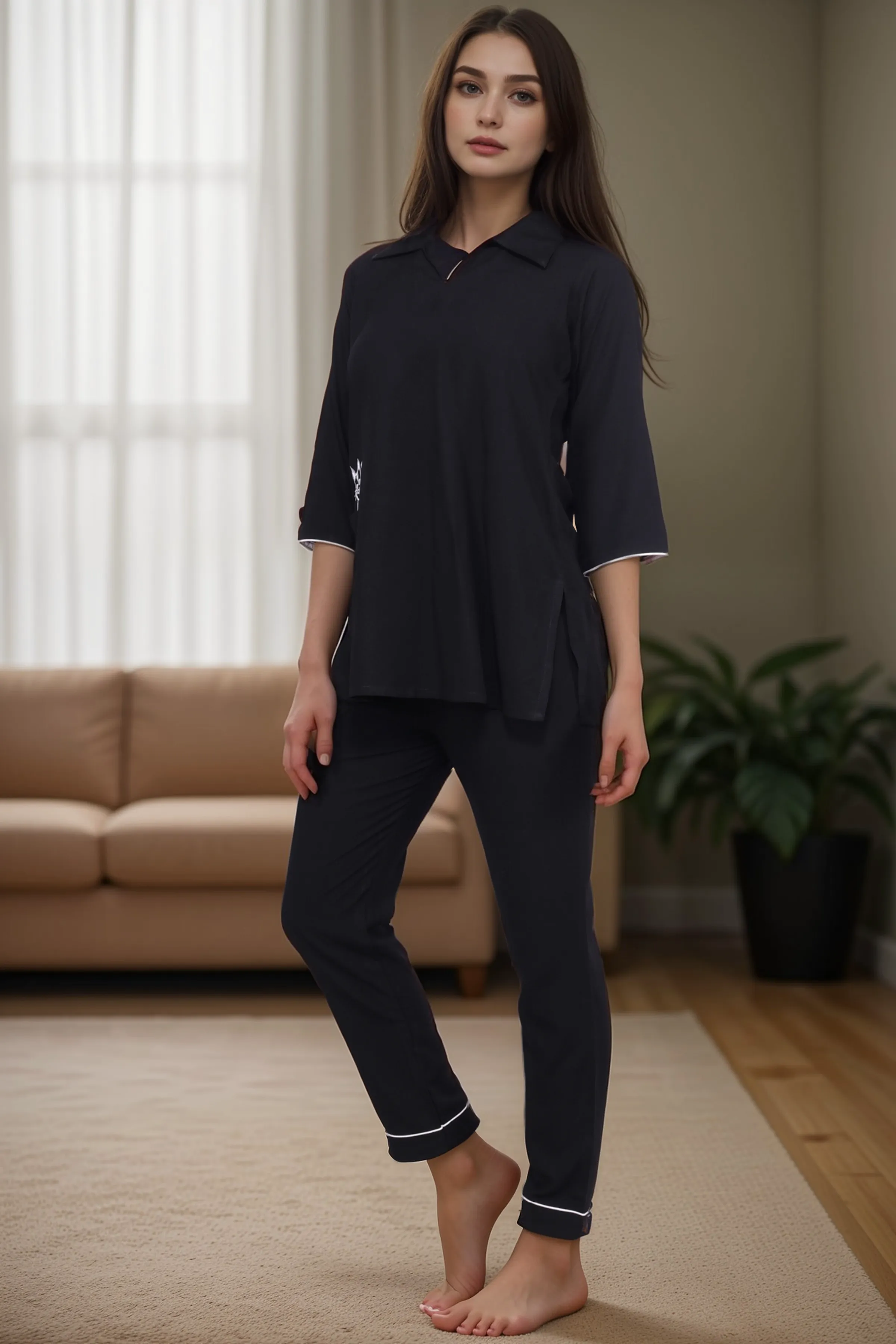 Black Cute Cat Night Suit