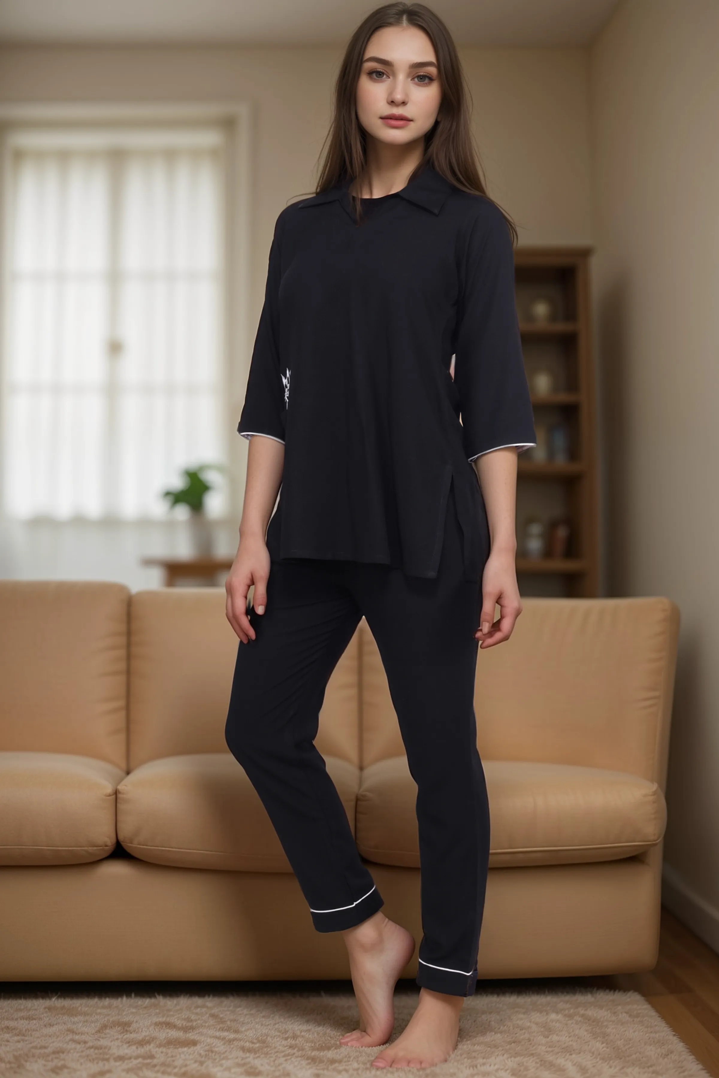 Black Cute Cat Night Suit