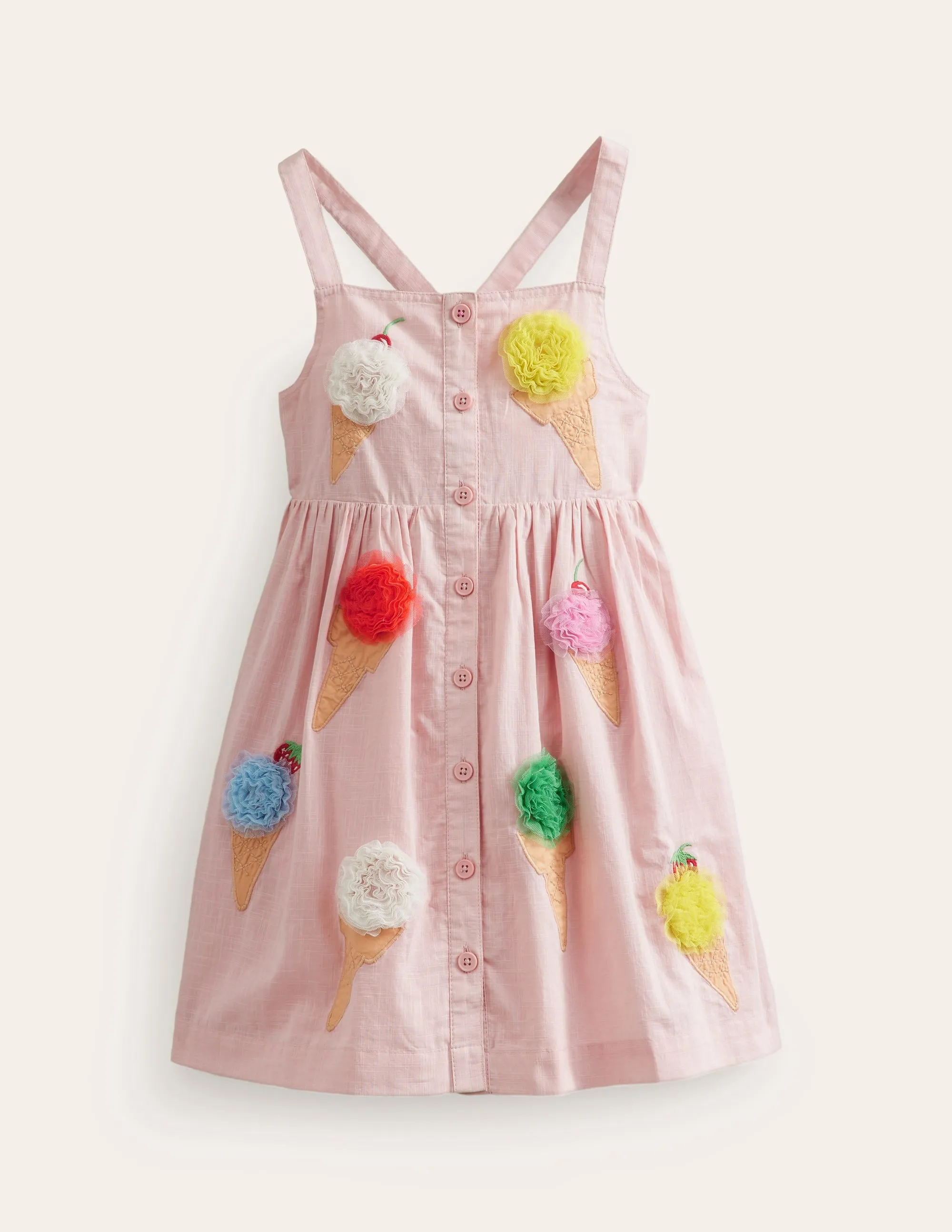 Button Through Logo Dress-Ballet Pink Ice Creams