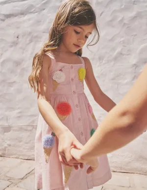 Button Through Logo Dress-Ballet Pink Ice Creams