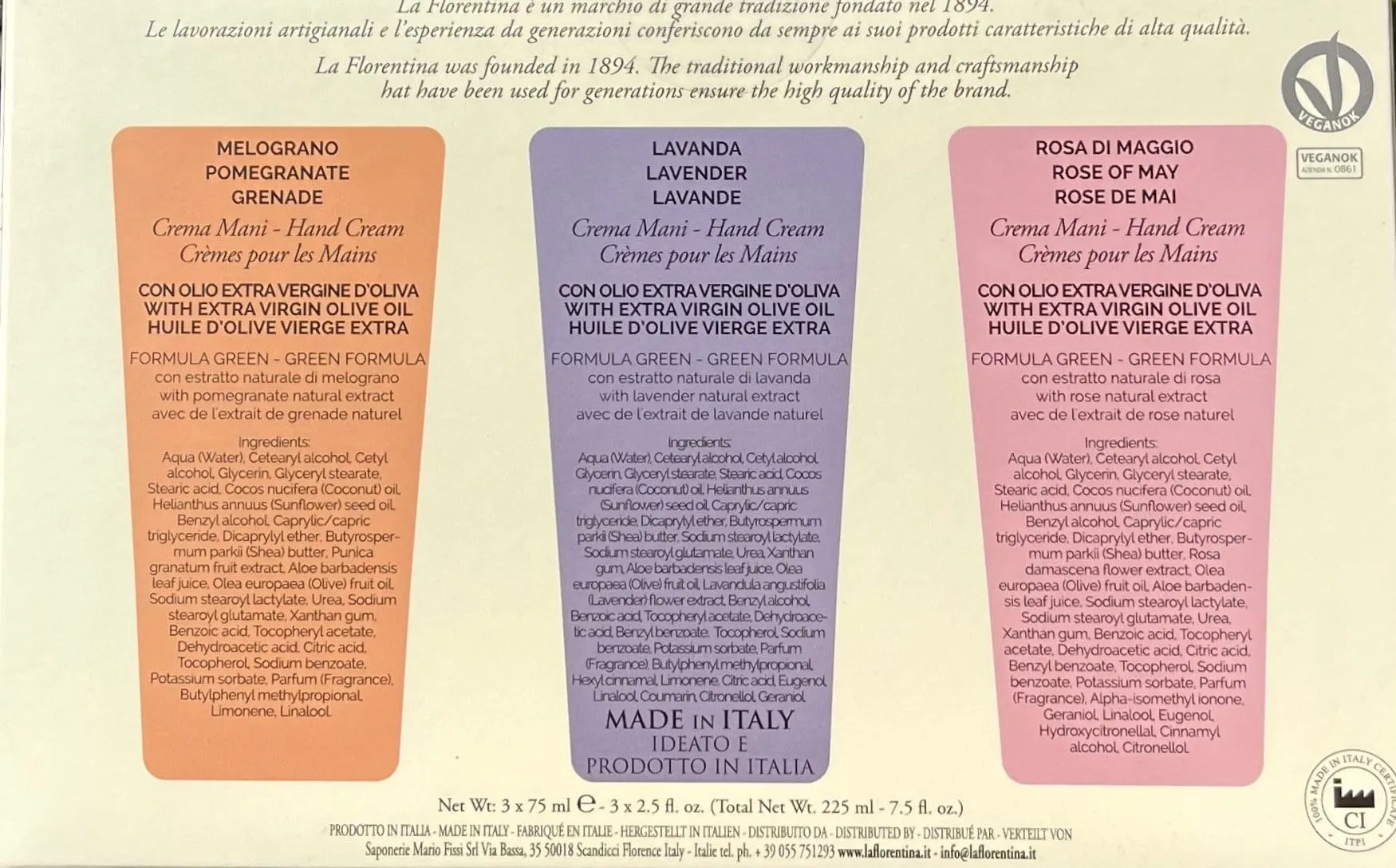 Gift Set La Florentina Hand Cream Rose of May Lavender Pomegranate